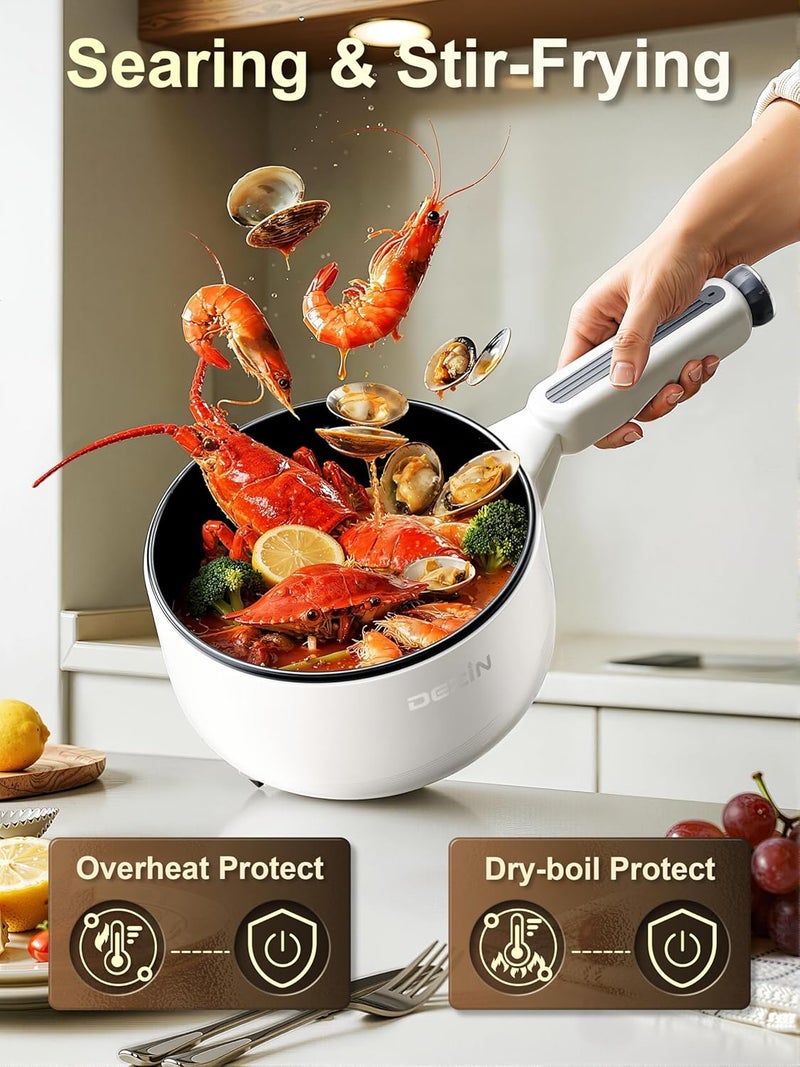 DEZIN Electric pot with Steamer, 2L Non-Stick Sauté Pan, 5-in-1 Multifunctional Hot Pot Electric for Steak, Fried Rice, Oatmeal, Soup, Dual Power Control, Portable Pot for Dorm, Office & Small Kitchen - Image 4
